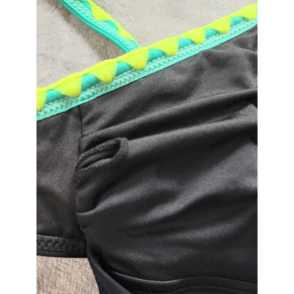 Popvil Black One Piece Tie Back Swimsuit with Multicolored Neon Trim Size XL New